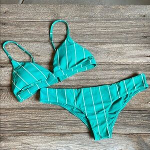 Billabong Striped Teal Bikini Set